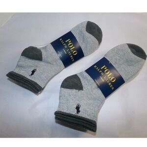 Polo Ralph Lauren Mens 8 Pair Quarter Socks Grey White Athletic Cushion Logo New